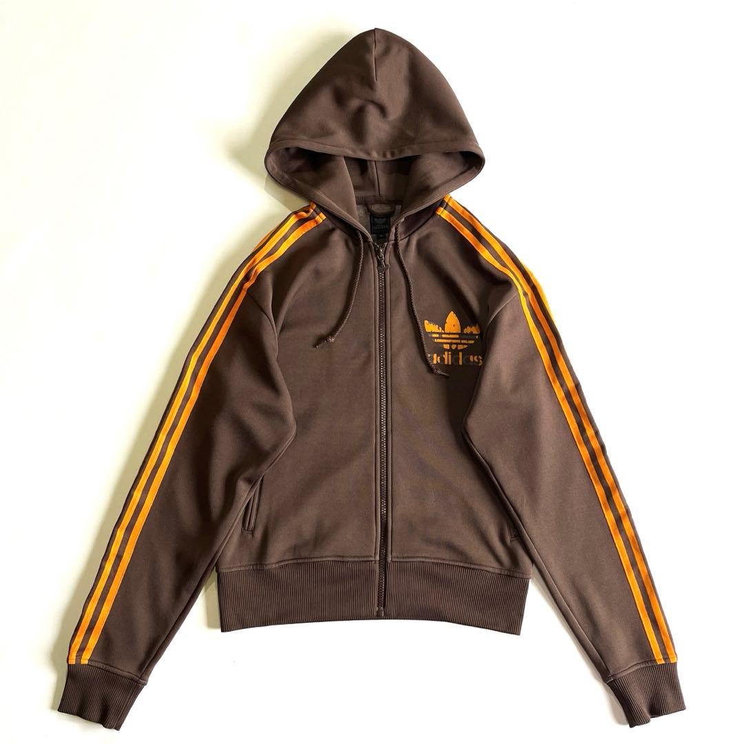 Adidas フード付き ジャージ M こげ茶 オレンジ トラックジャケット
