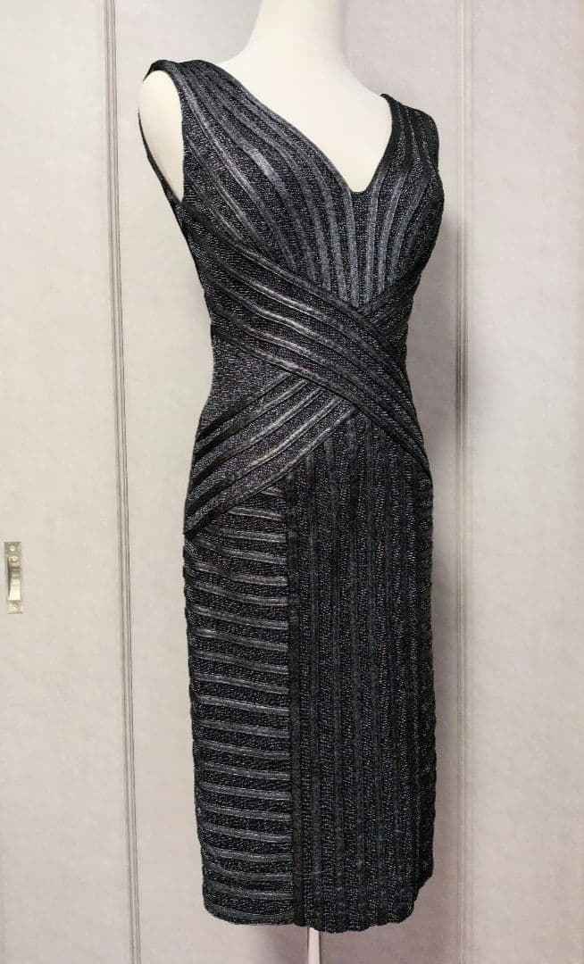 【TADASHI SHOJI】シルバーラメが素敵なクロスラインワンピース ドレス