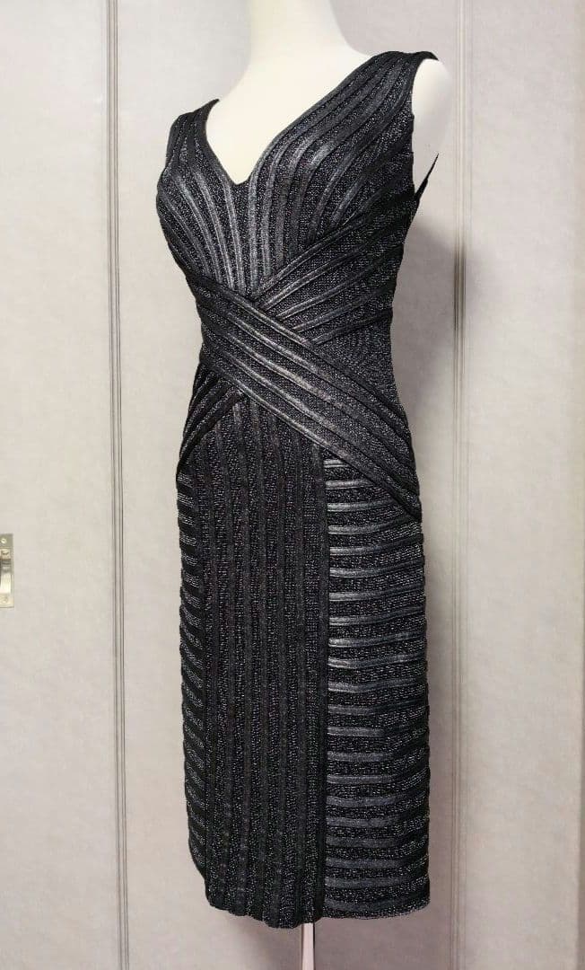 【TADASHI SHOJI】シルバーラメが素敵なクロスラインワンピース ドレス