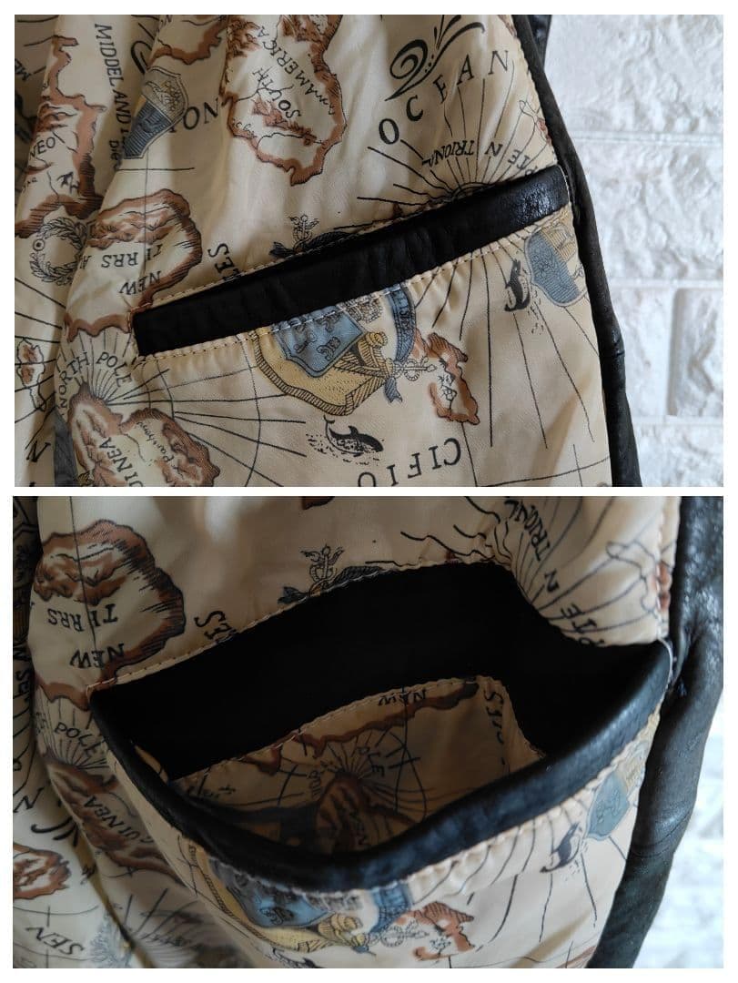 地図柄 裏地 A2 本革 フライトレザージャケット つや消し ブラック 2XL