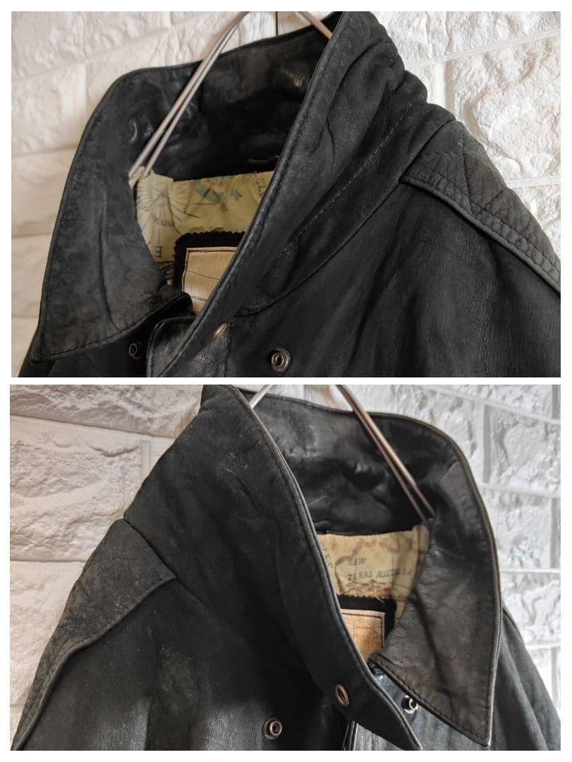 地図柄 裏地 A2 本革 フライトレザージャケット つや消し ブラック 2XL