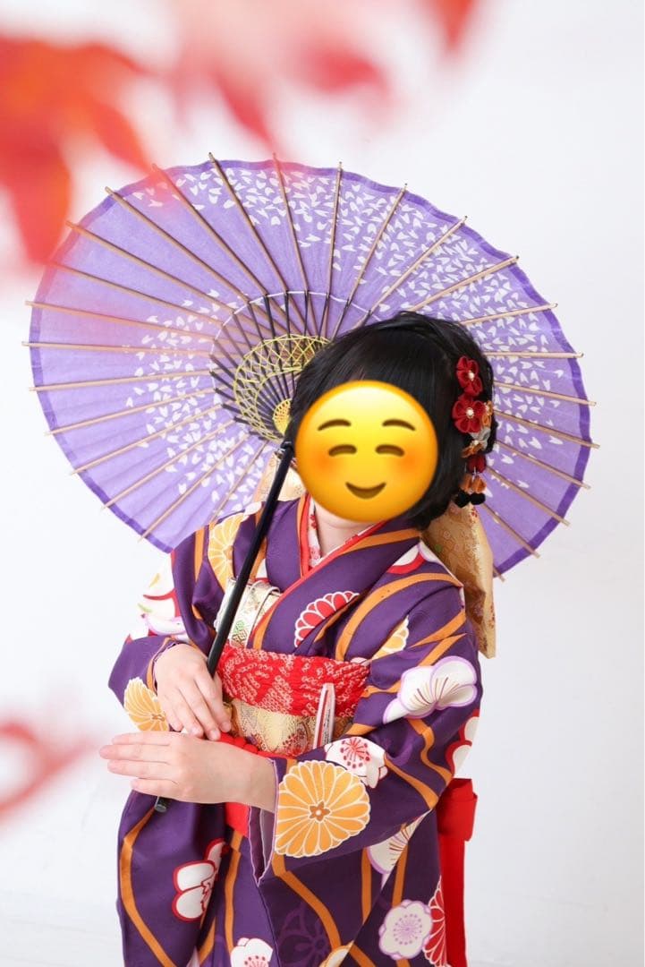 七五三　七歳　着物フルセット　紫　帯　小物一式　草履