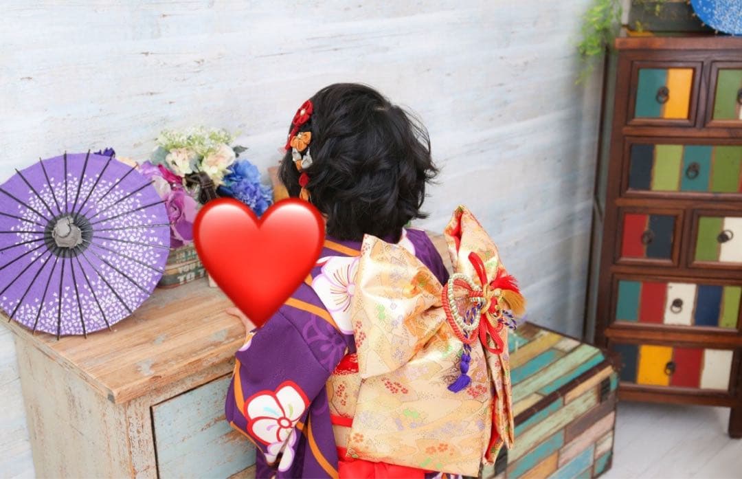 七五三　七歳　着物フルセット　紫　帯　小物一式　草履