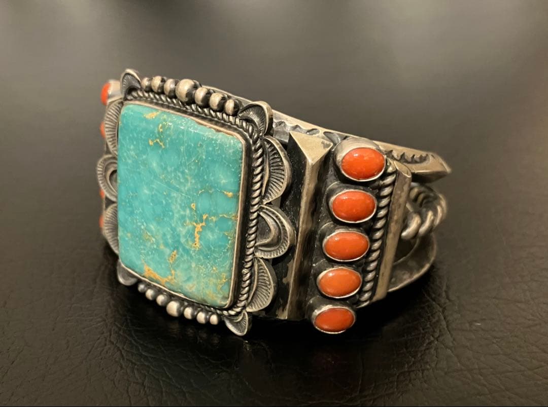 NAVAJO 故カークスミスKirk Smithターコイズ&コーラルバングル