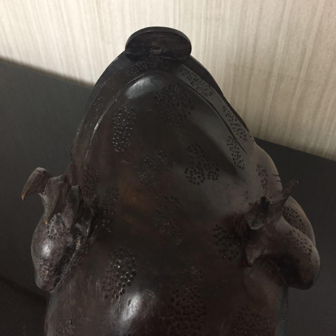 民藝 木彫り カエル 骨董 古物 アンティーク 黒檀 - メルカリ