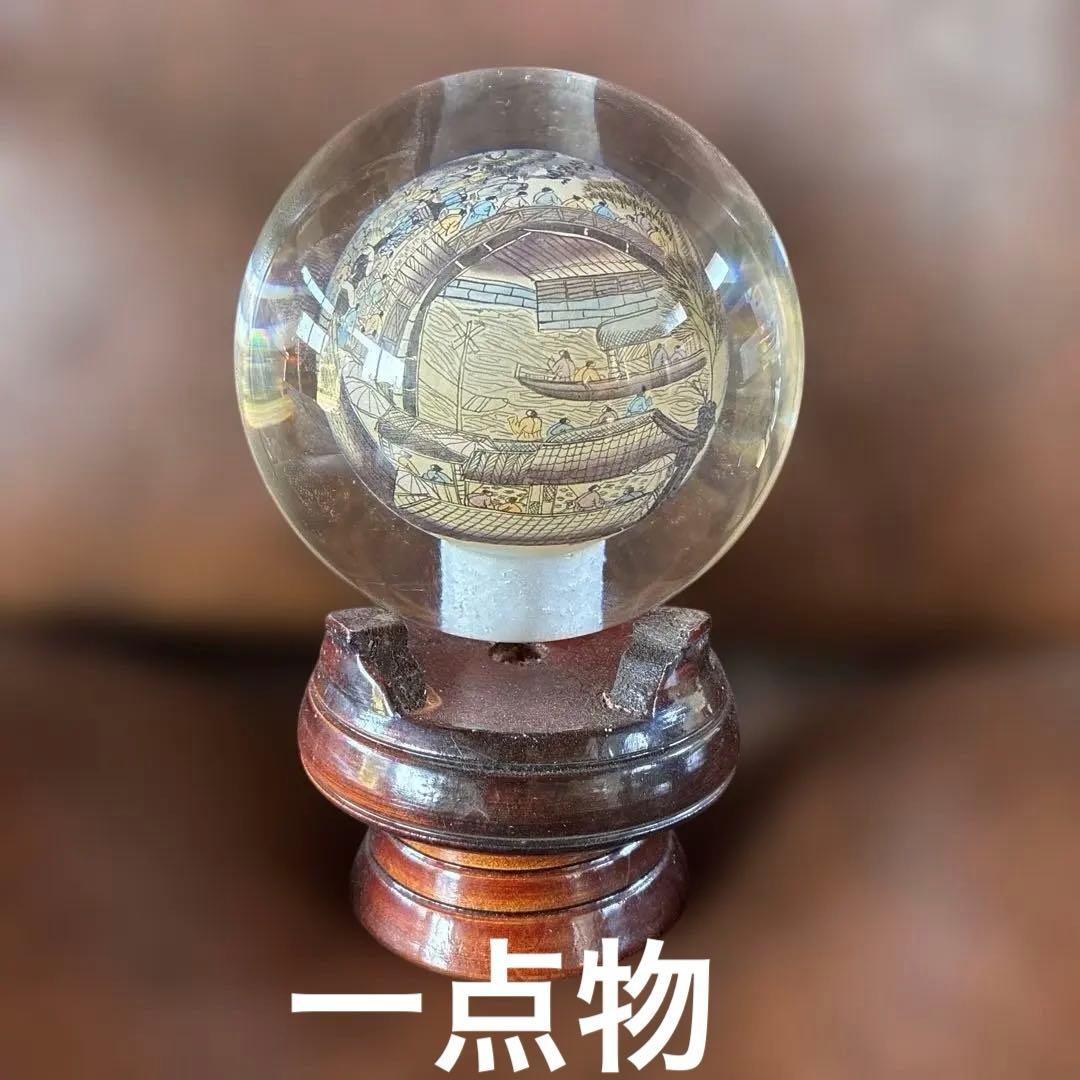 風景 スノードーム 木製ベース 約10cm