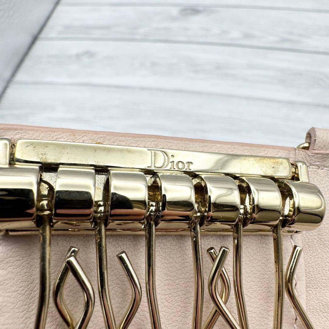 【美品】ディオール　キーケース　6連　カナージュ　ピンク　ディオールチャーム