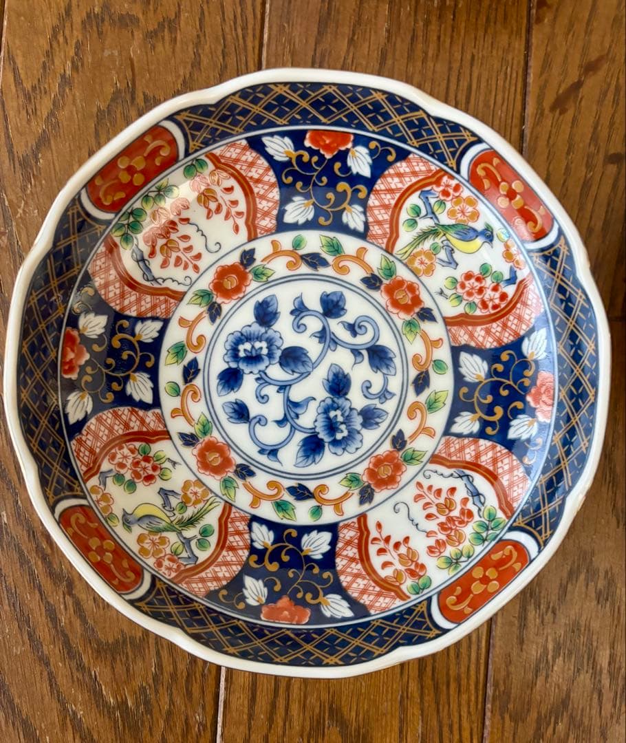 有田焼　第一陶器　染錦花鳥　銘々皿　8枚セット　金彩　古伊万里　輪花皿　和食器