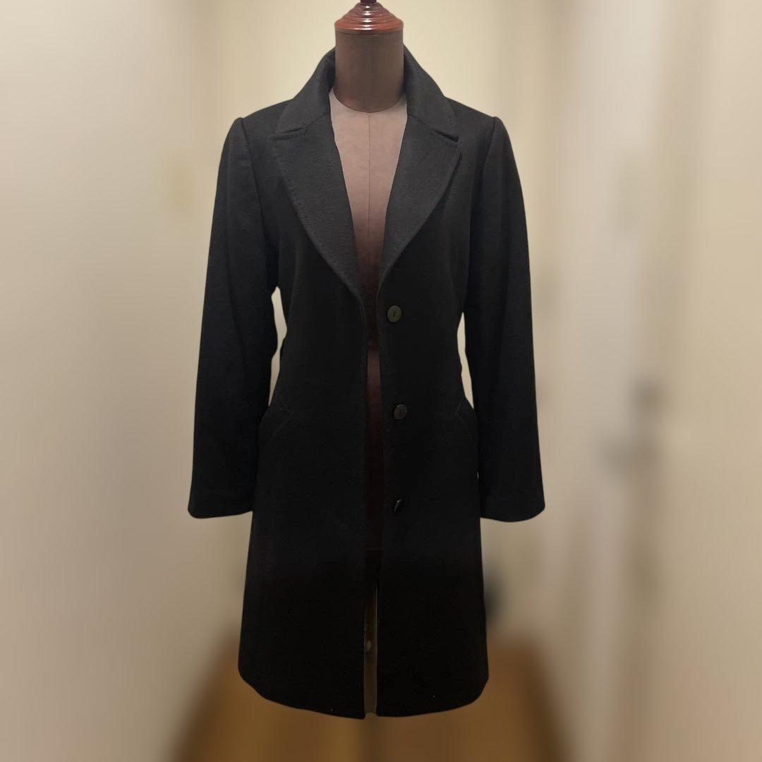 ブルーフォックスファー付きブラックカシミア混ウールロングコート　新品未使用品