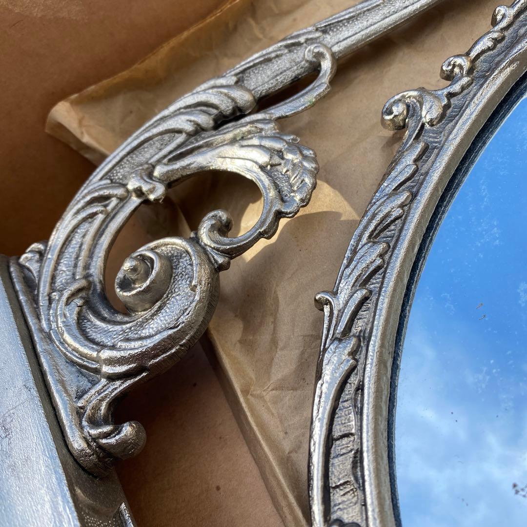 ロココ調　アンティーク調スタンドミラー　立て掛け鏡　シルバーカラー　レイミラー