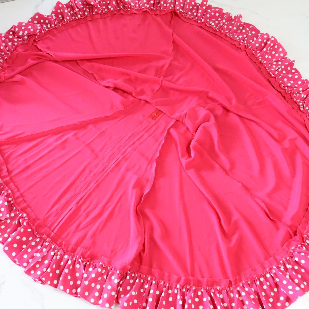 【美品 フラメンコ衣装】鮮やかピンク×水玉 ファルダ 大きく広がる裾 スカート