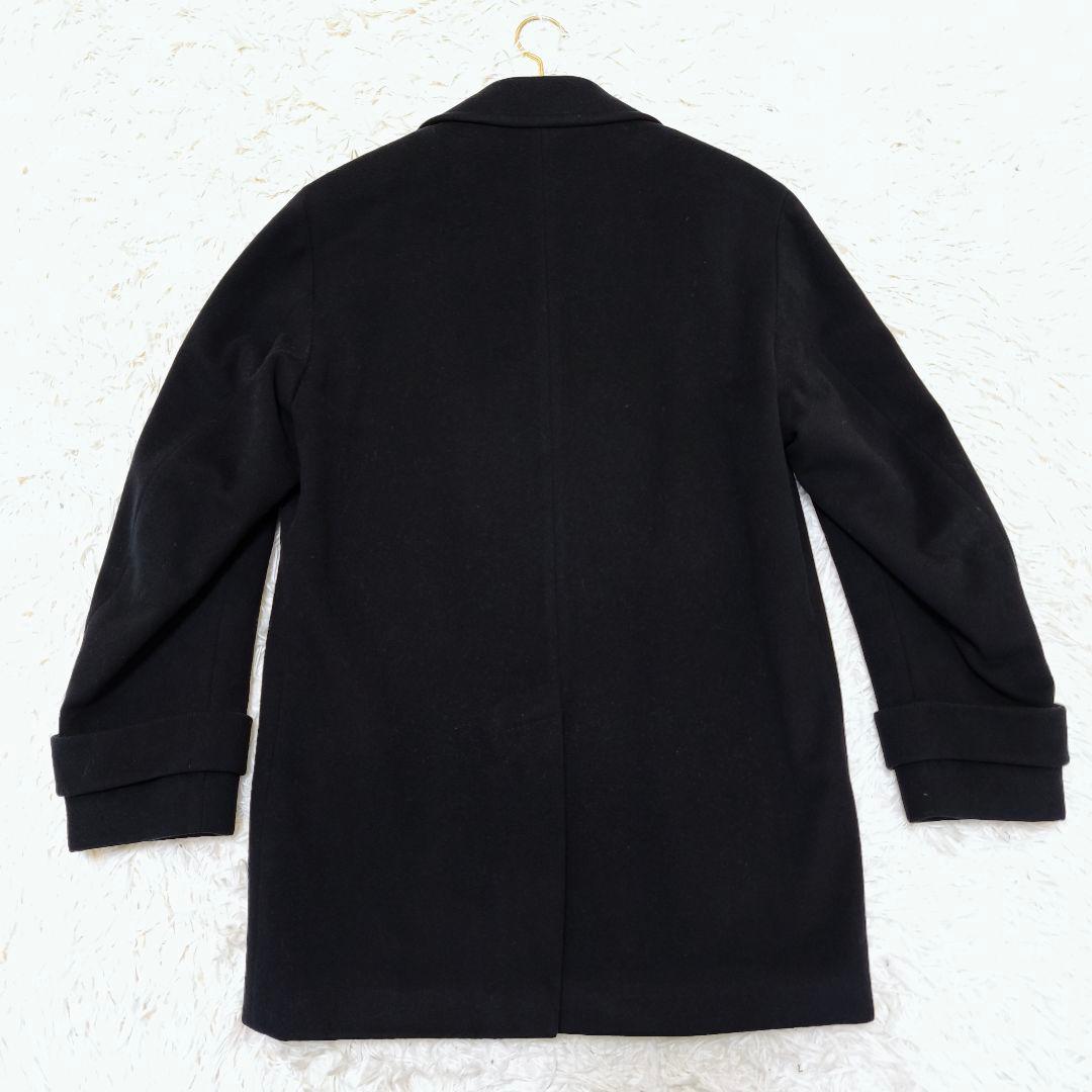 美品】HUGO BOSS カシミヤ混 襟レザーダブルブレスト ロングコート48