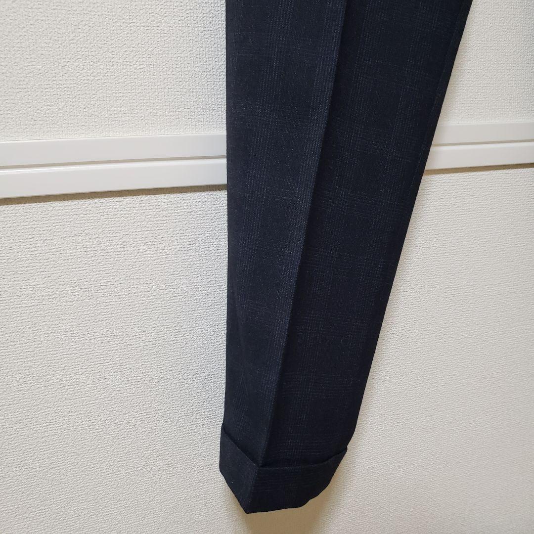 極美品】EDIFICEエディフィス/チェック柄/裾ダブルスラックス44ネイビー