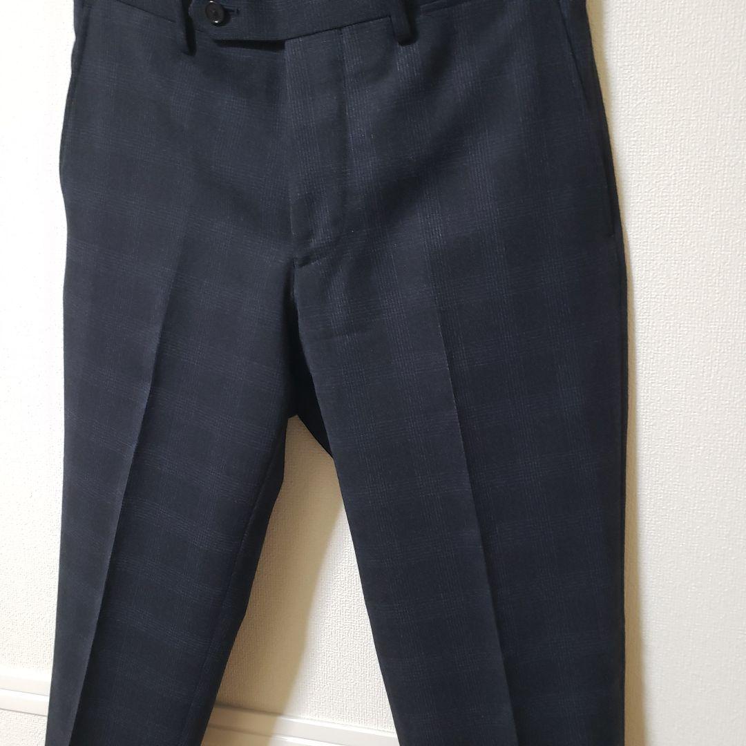 極美品】EDIFICEエディフィス/チェック柄/裾ダブルスラックス44ネイビー