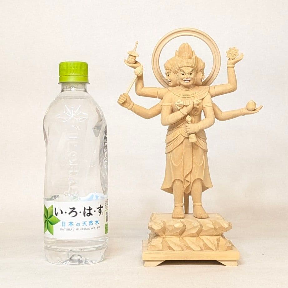 セール・新品】三宝荒神 柘植 総高さ約24.5㎝ 竈 三面六臂 台所の神