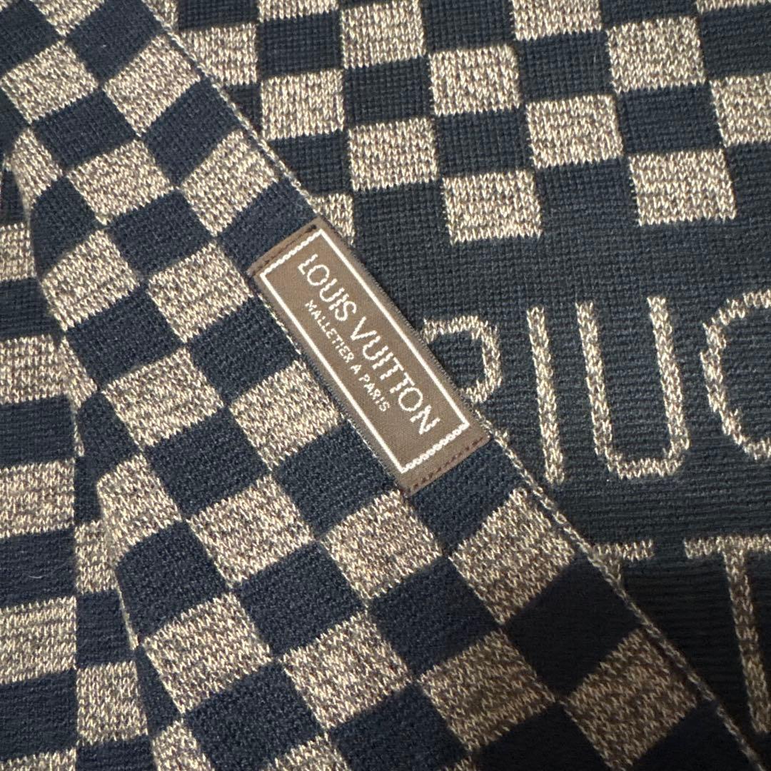 【美品】ルイヴィトン　ダミエ　マフラー　ロゴ　ブラウン　ニット　ウール　厚手