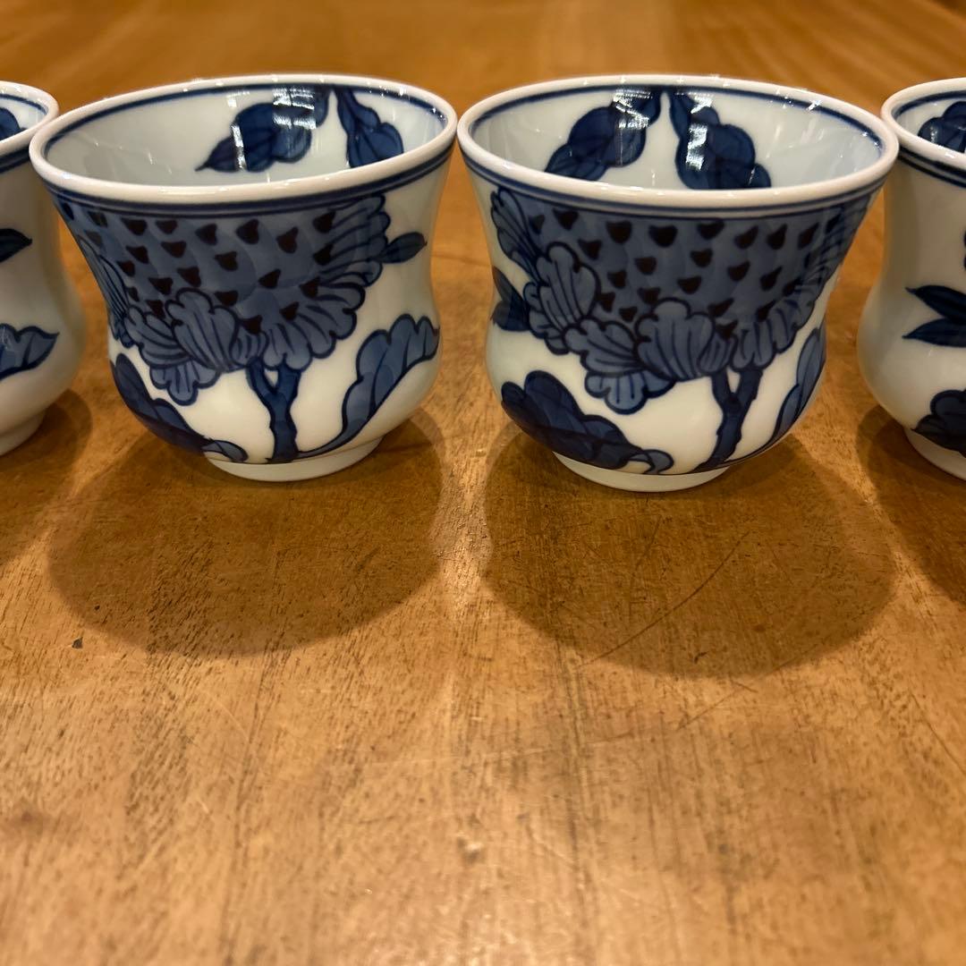 源右衛門窯　染付向日葵（そめつけひまわり）　湯呑み　五個