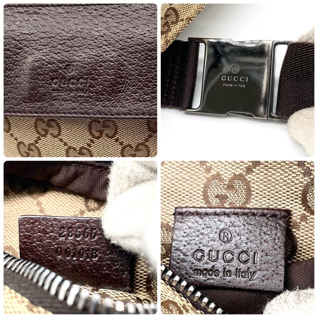 極美品✨グッチ ボディバッグ GG キャンバス レザー ウエストバッグ ブラウン