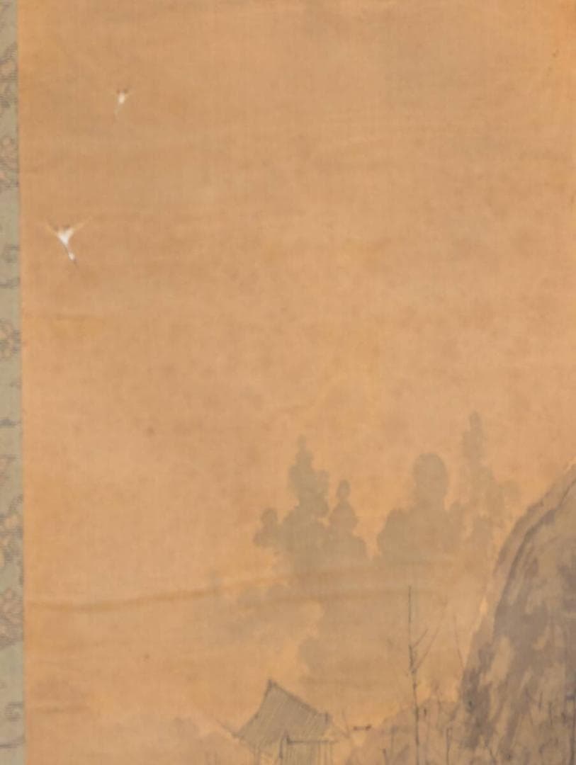 【真作】掛軸　梅花咲く渓谷に人物図　文人画風　白梅咲く幽谷の一幅　S192