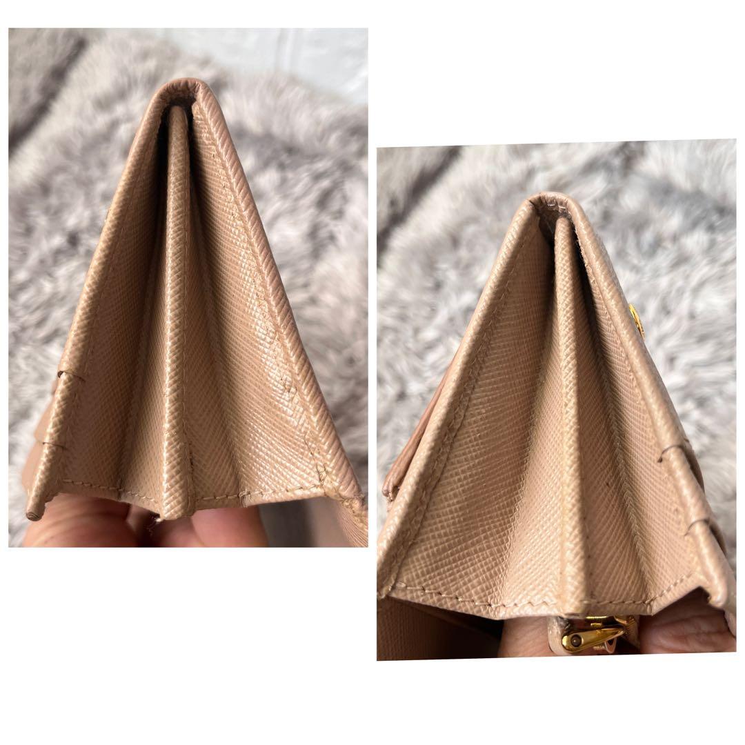 美品✨PRADA サフィアーノ　メタルロゴ　ベージュ　長財布　レディース