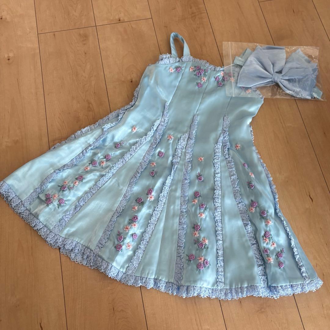 新品・タグ付】メゾピアノ♡ニットボレロ&花柄刺繍ワンピース ブルー