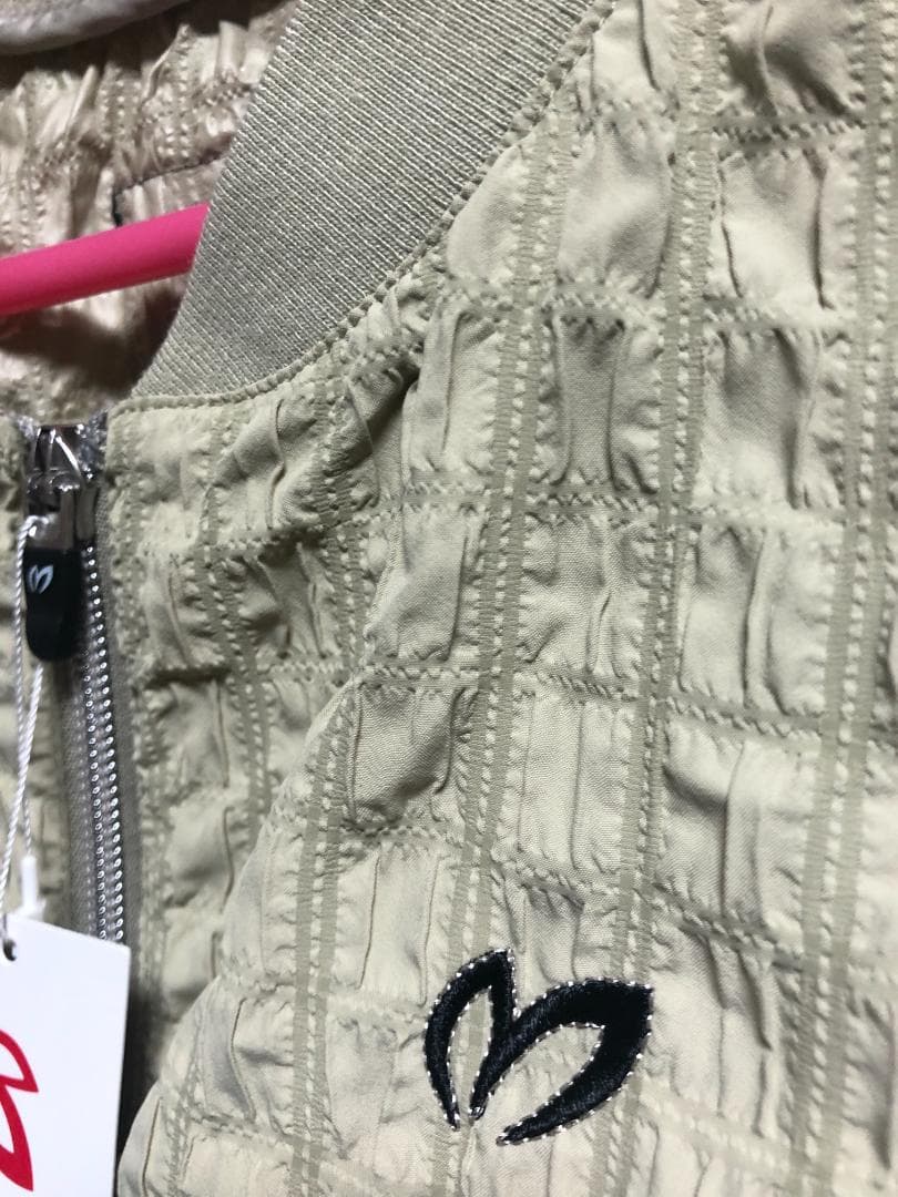 未使用 タグ付き 格子柄 リブ襟 ダブルジップブルゾン ジャケット０S ベージュ