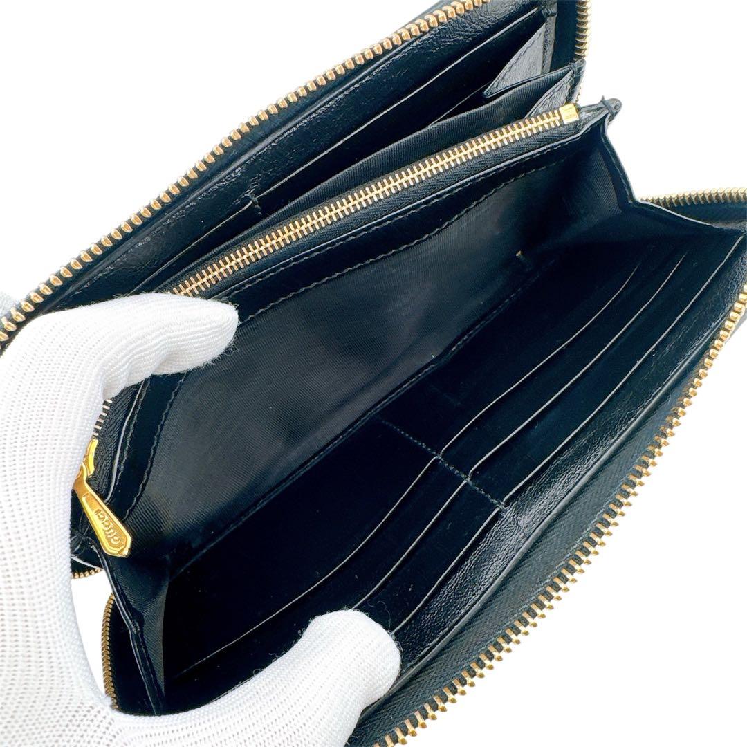 グッチ レザー ラジャ タイガーヘッド ウェブ ラウンドファスナー 長財布