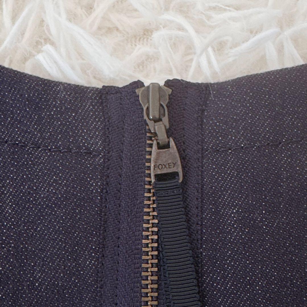 極美品✨フォクシーニューヨーク デニムワンピース タック ロゴプレート付き 38