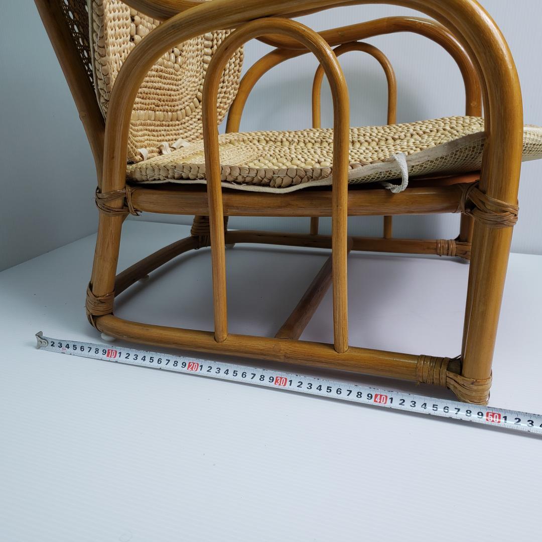 ラタン　座椅子　レトロ　木製ビーズ付き　希少