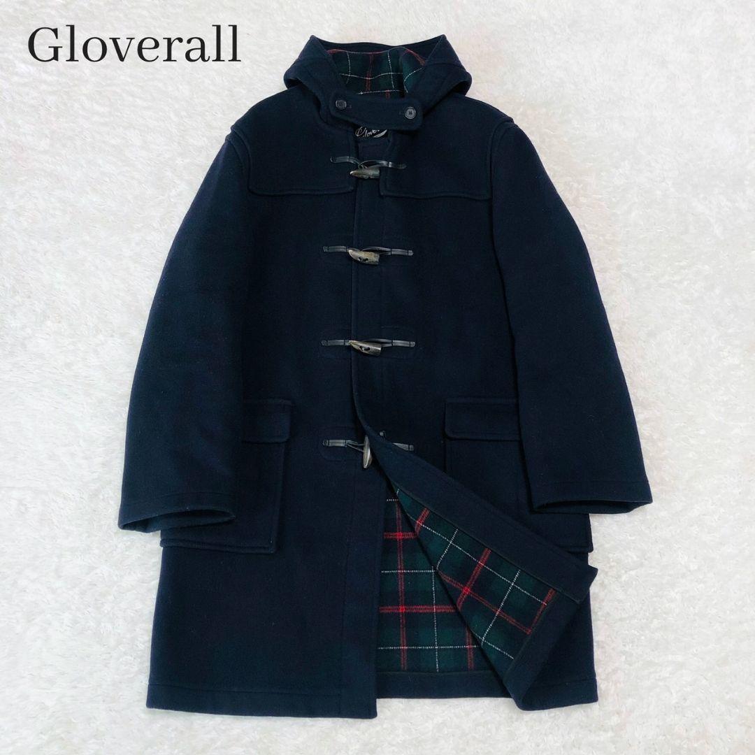 グローバーオール ダッフルコート ロング フード チェック ウール