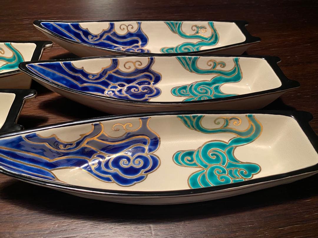 京焼向付　仁清流水舟形向付10客　新品未使用　京焼