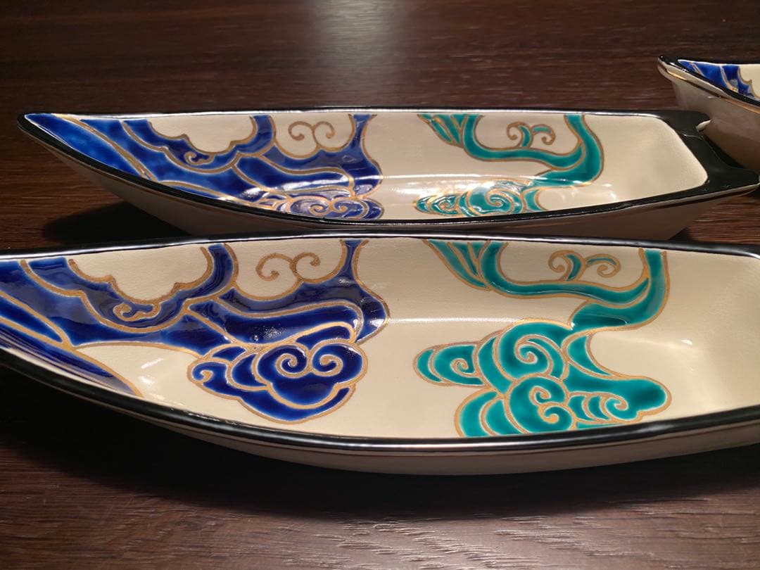 京焼向付　仁清流水舟形向付10客　新品未使用　京焼