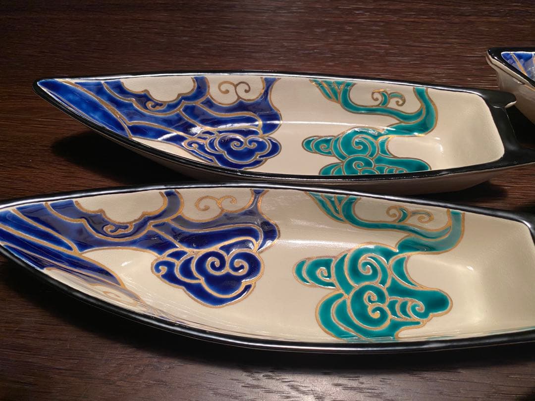 京焼向付　仁清流水舟形向付10客　新品未使用　京焼