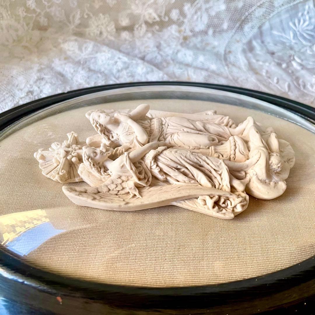 2人の天使のメダイヨン エンジェル フランスアンティーク エクリュ　フレーム