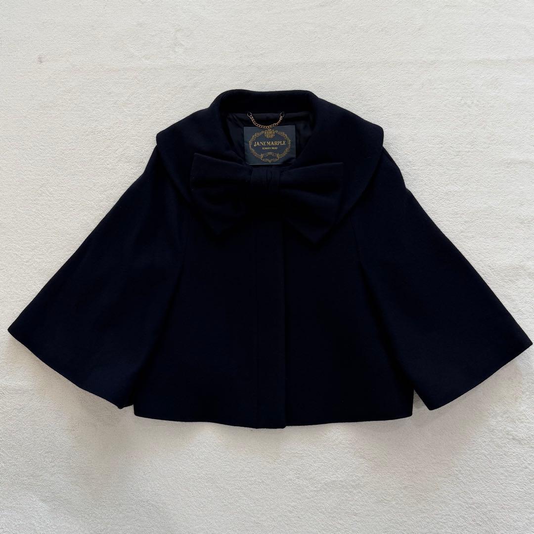 Jane Marple　ケープ　ポンチョ　コート　リボン　ネイビー　日本製　M
