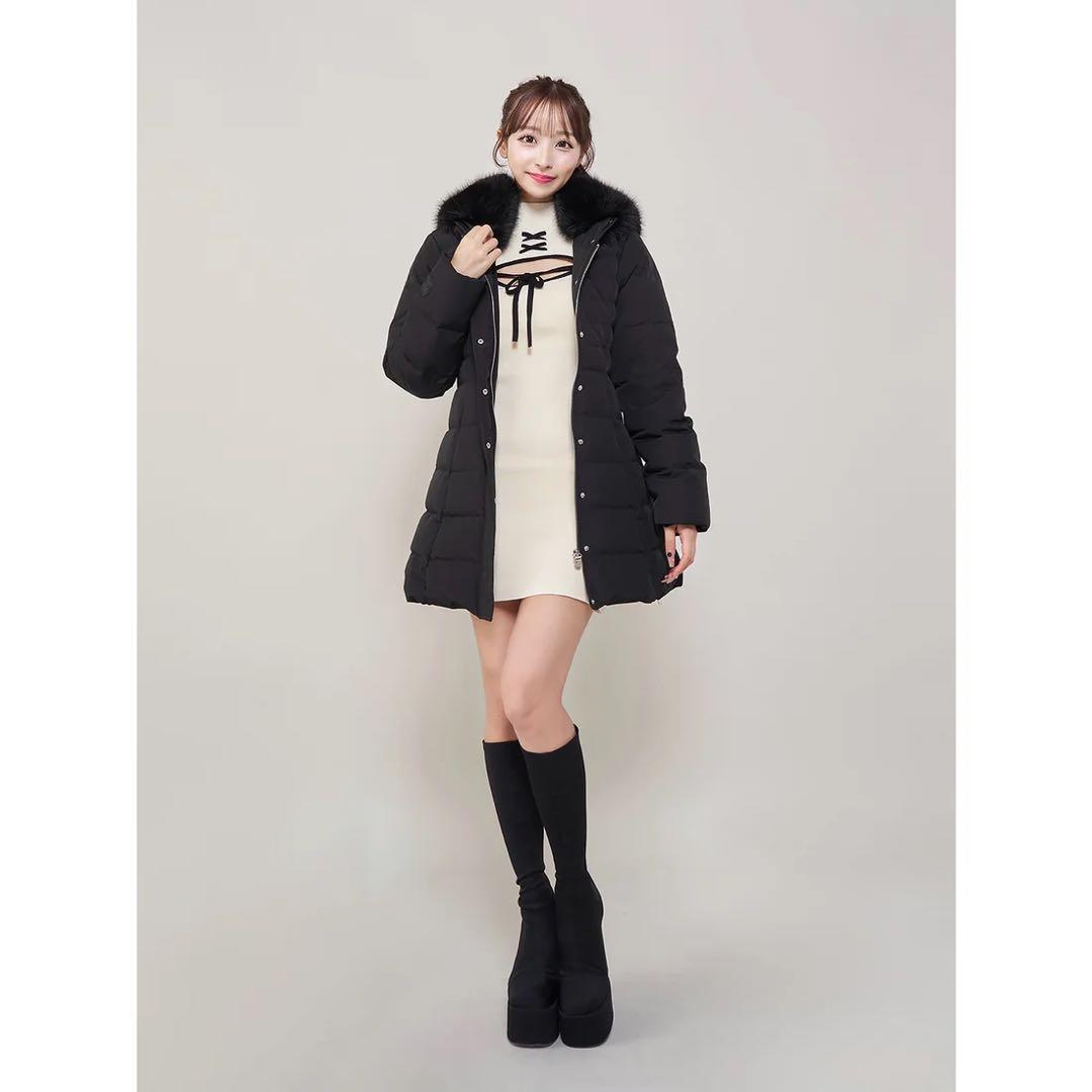 新品タグ ダーリッチ ブラック フロントオープンリボンニットミニワンピース FL