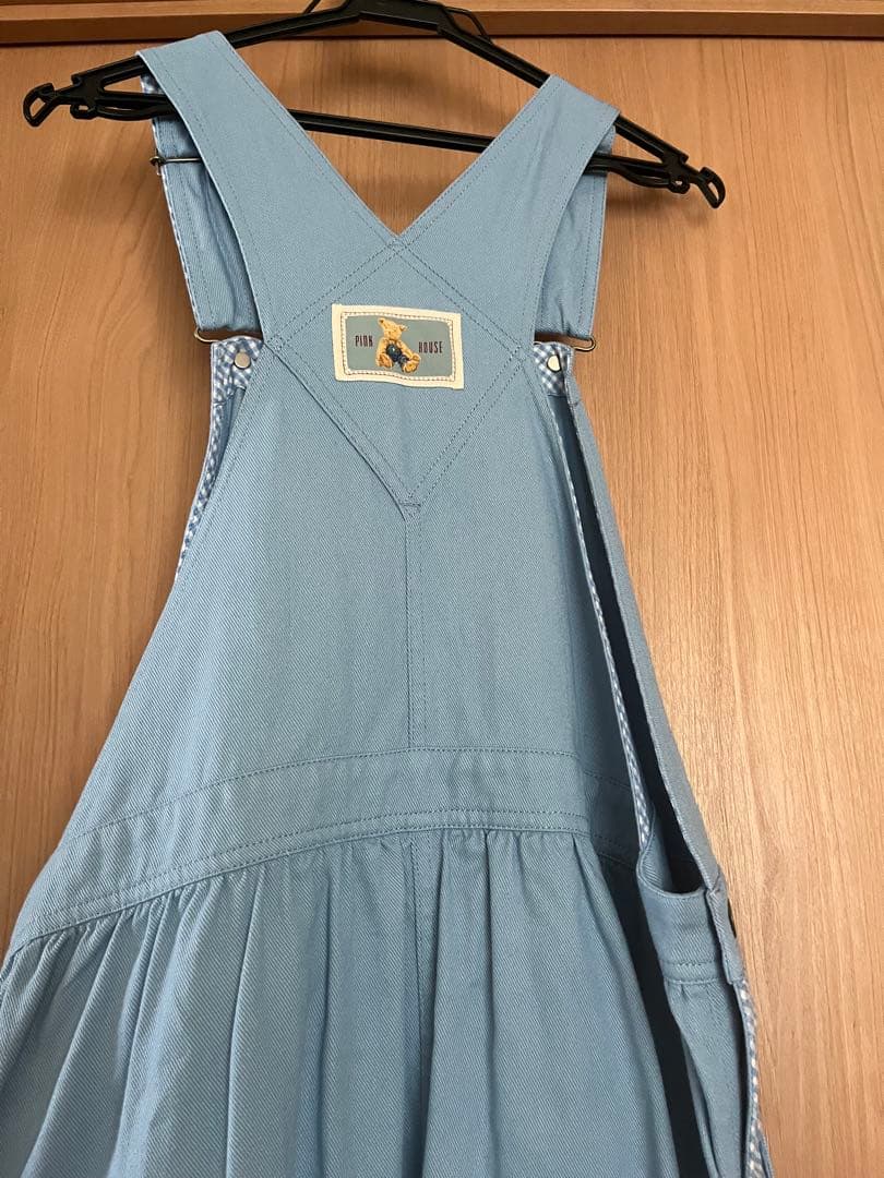 pink house ギンガムチェック使いサロペットスカート ブルー