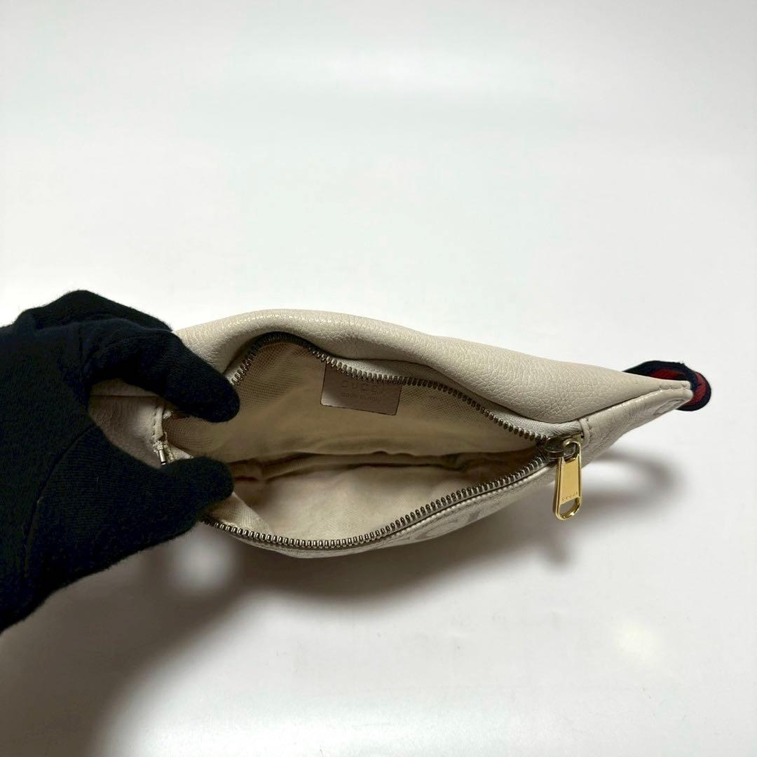 o22【美品】グッチ ロゴプリント レザー シェリーライン ボディバッグ