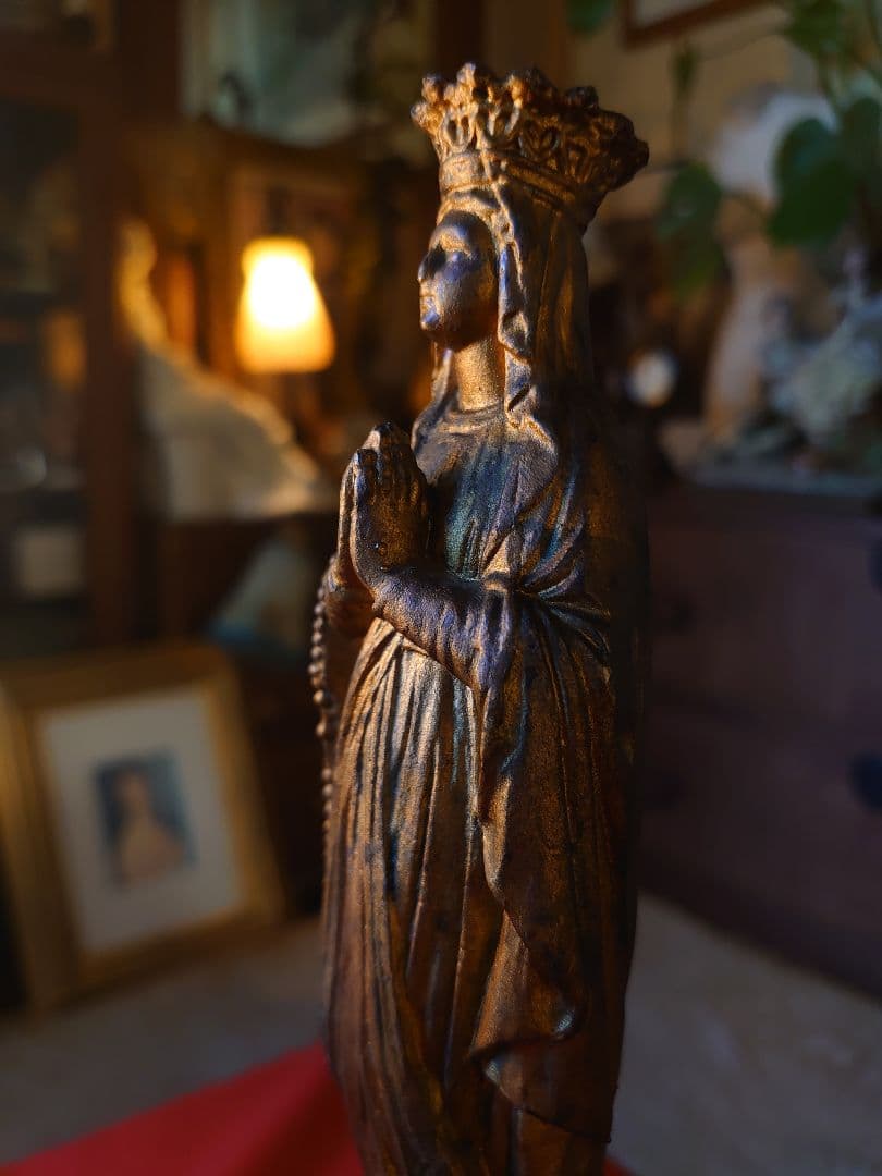 フランス1900s'マリア様 金彩 メタル像