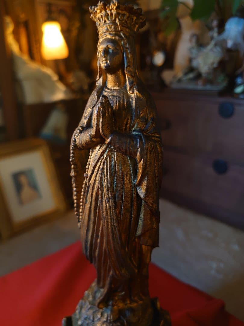 フランス1900s'マリア様 金彩 メタル像