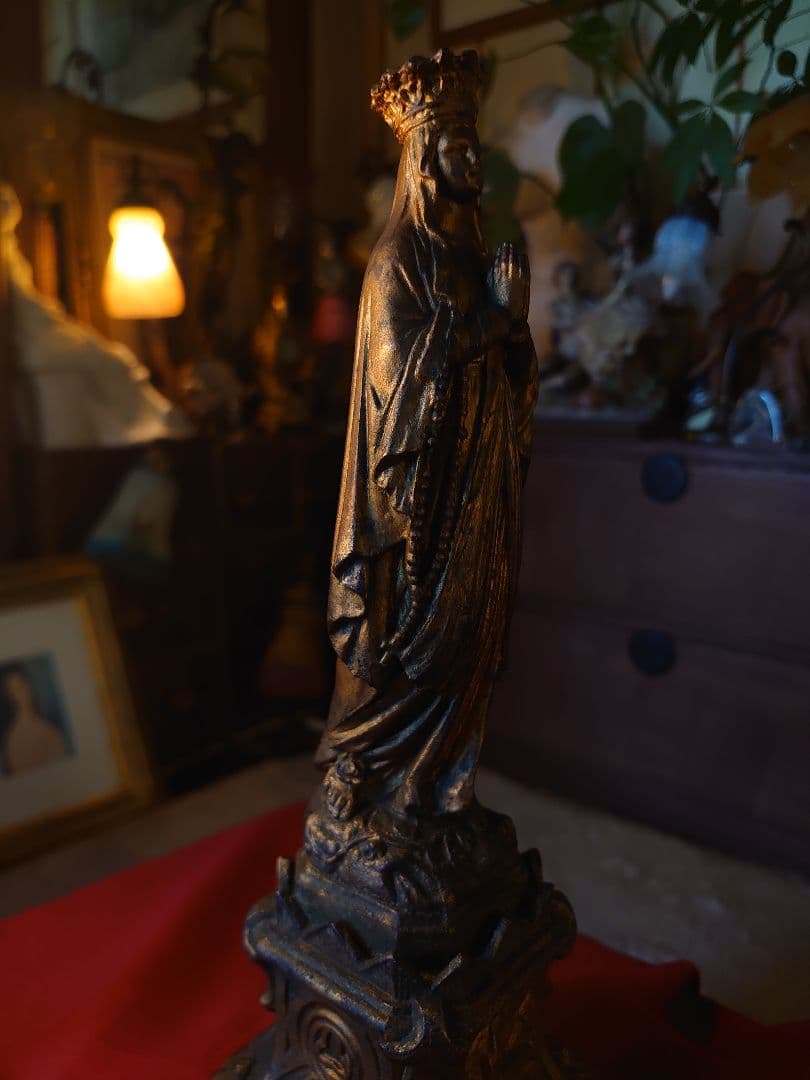 フランス1900s'マリア様 金彩 メタル像