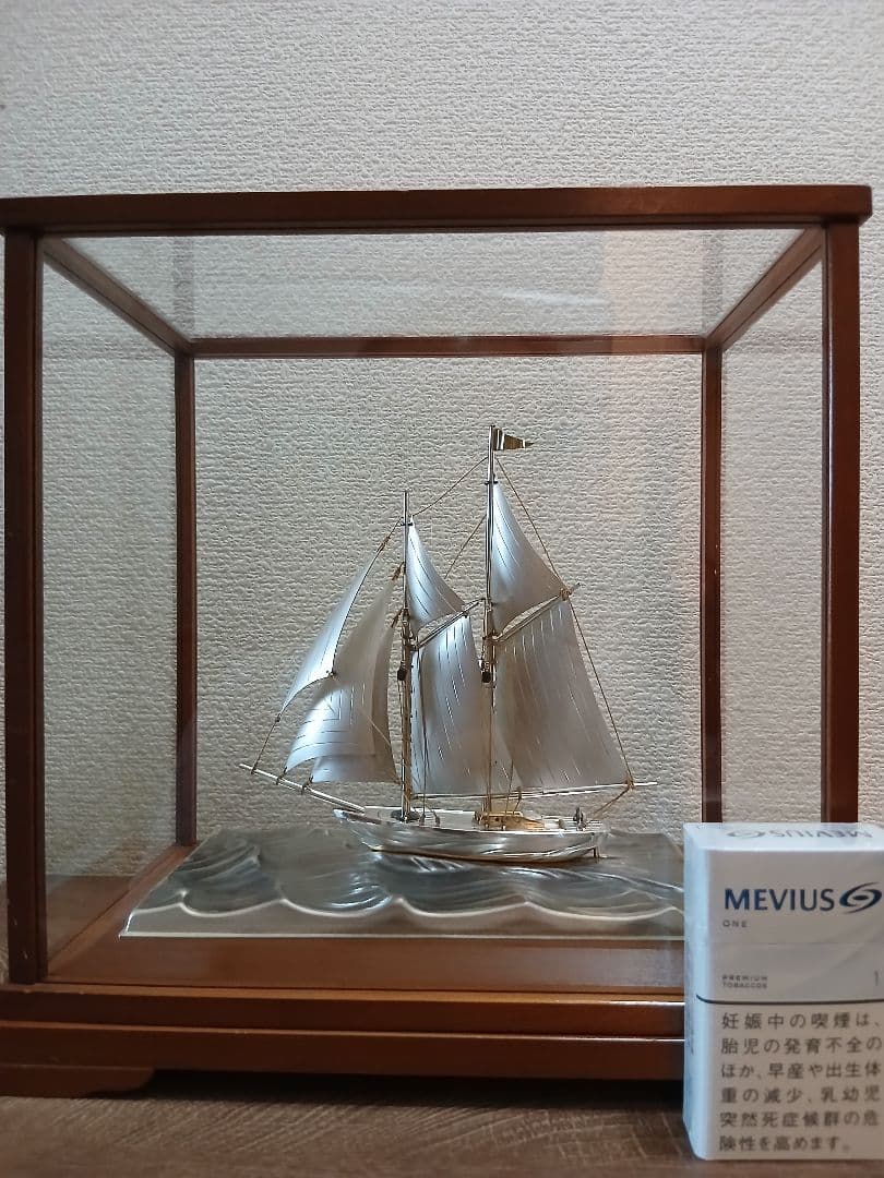 銀製ヨット　帆船　スターリング960　ケース付置物　関工芸
