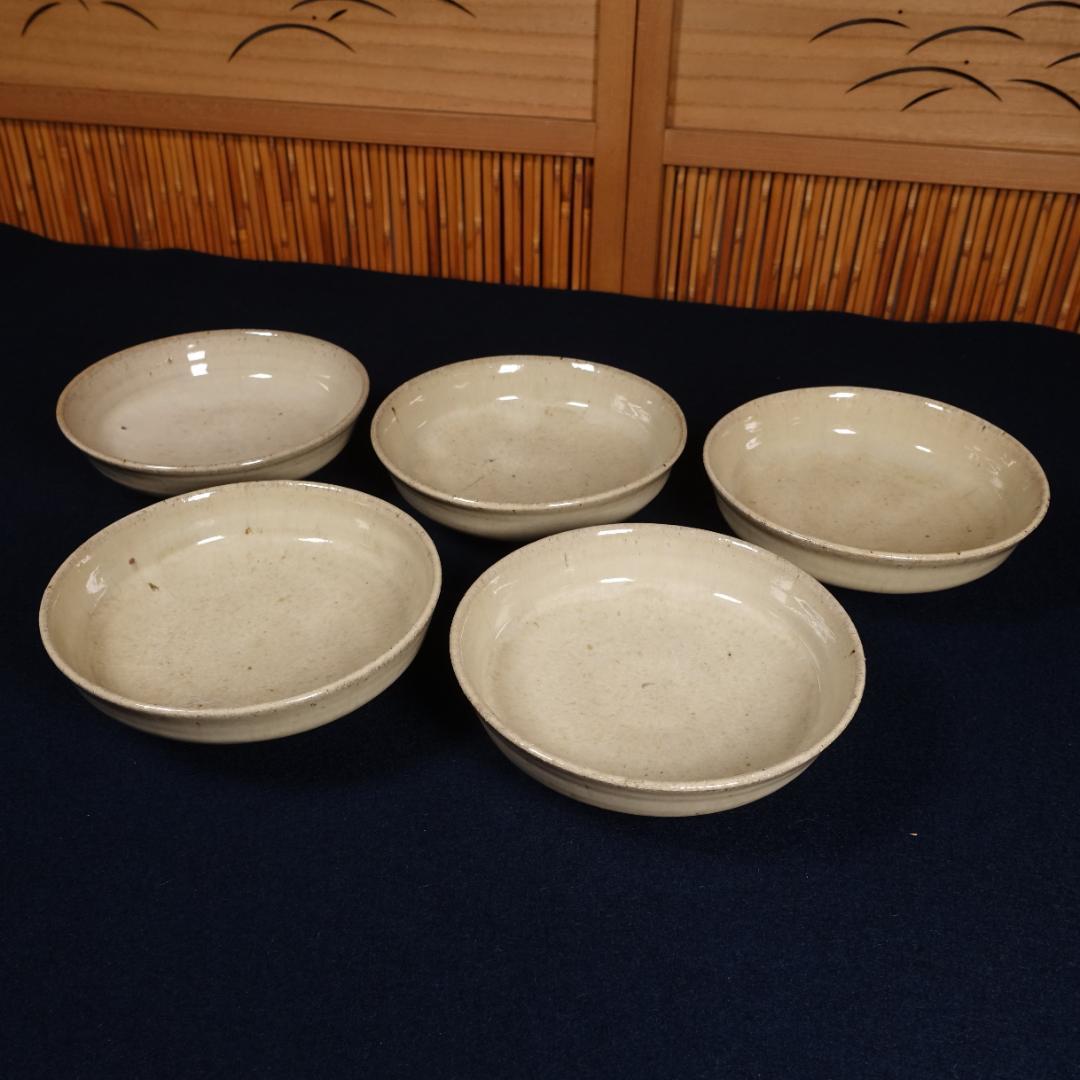 灰釉の釉調抜群 高鶴淳（父 高鶴元）薪窯 孟宗竹灰釉皿 平向付 5客 共