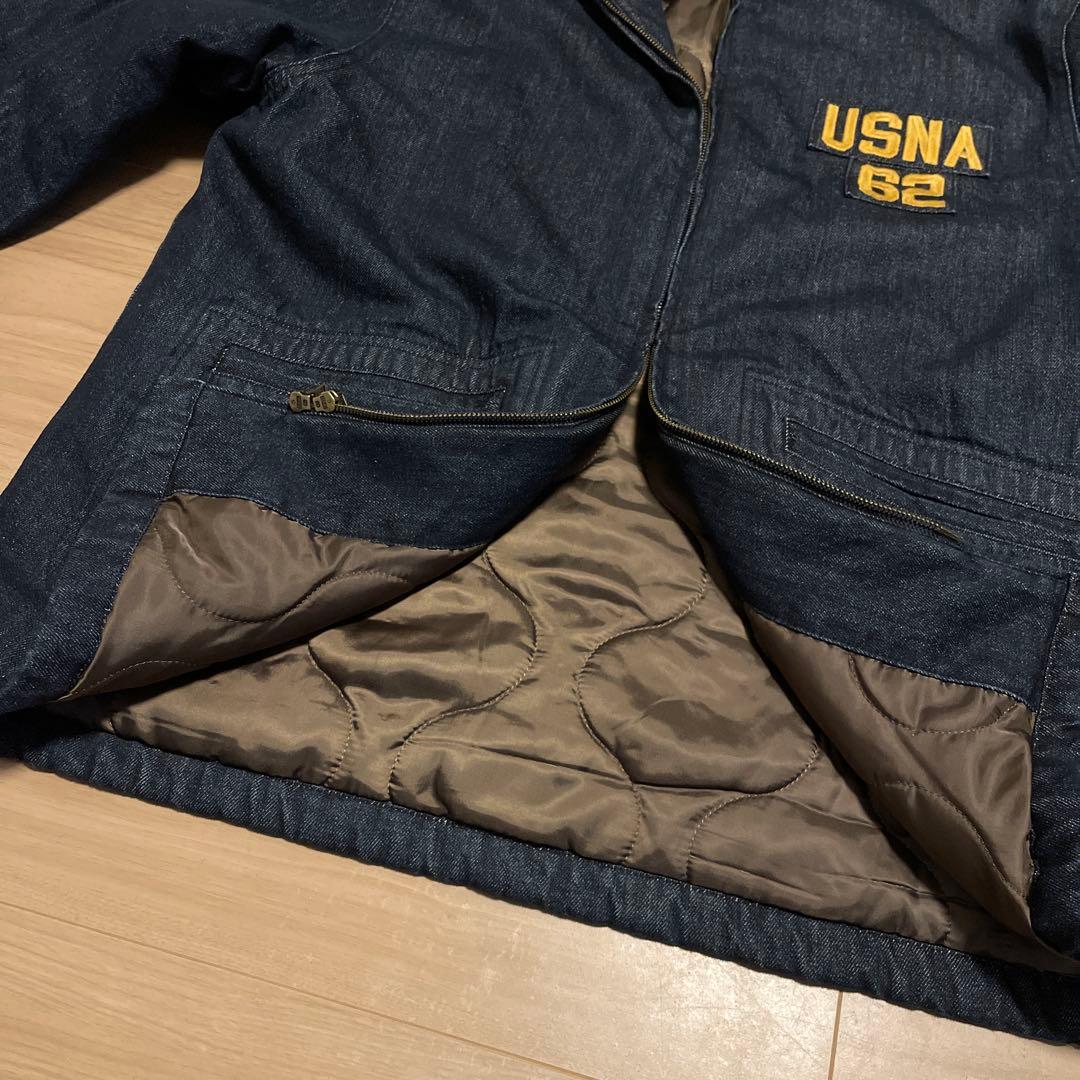 美品 HOUSTON デニムフーディ 中綿 USNA ミリタリージャケット XL