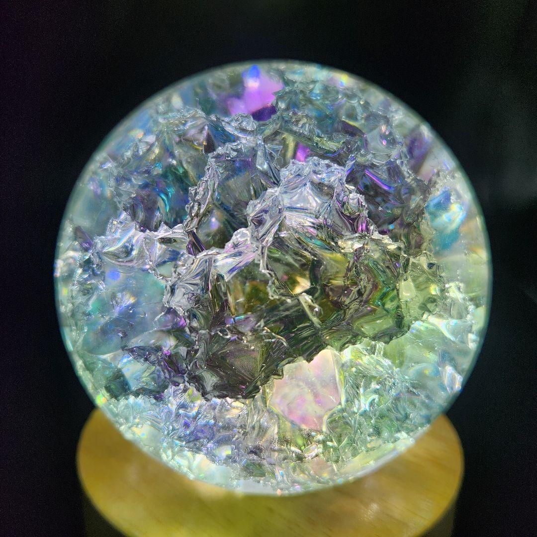 【新品】エンジェルオーラクラック水晶スフィア 特大★約78㍉サイズ★回転台座付き