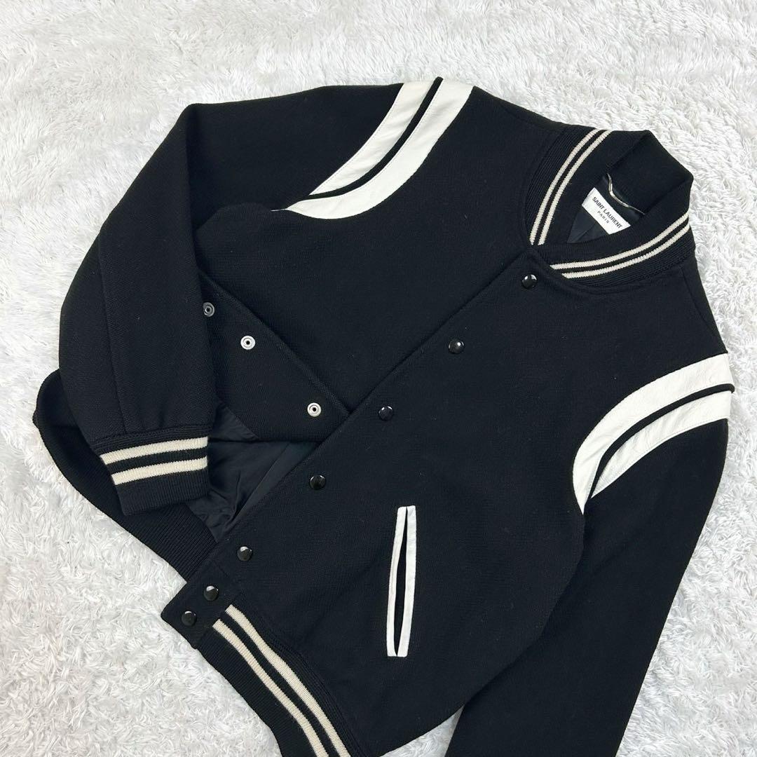 5706【美品・サイズ48】サンローラン☆レザー切替テディジャケット 人気カラー