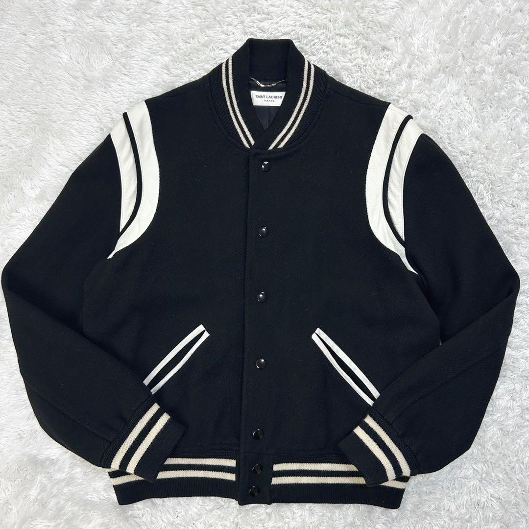 5706【美品・サイズ48】サンローラン☆レザー切替テディジャケット 人気カラー