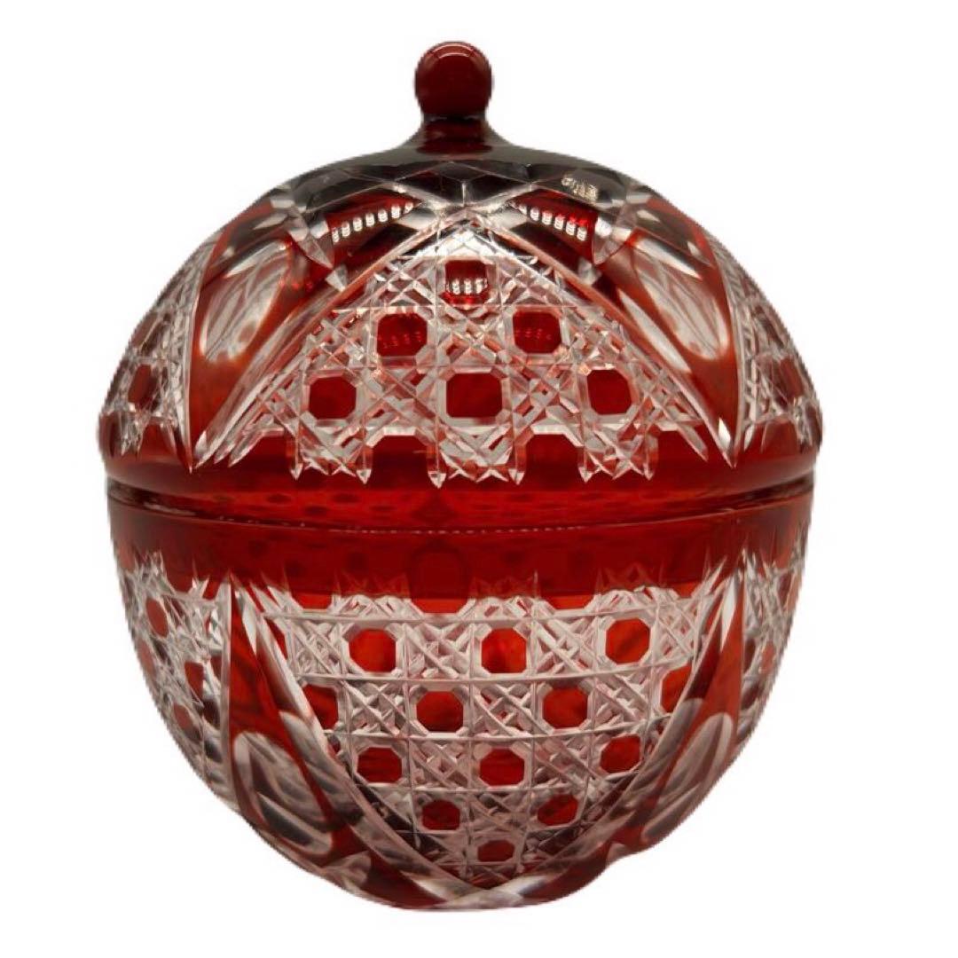 木村泰典 江戸切子 籠目紋 ボンボニエール 伝統工芸士 -436-