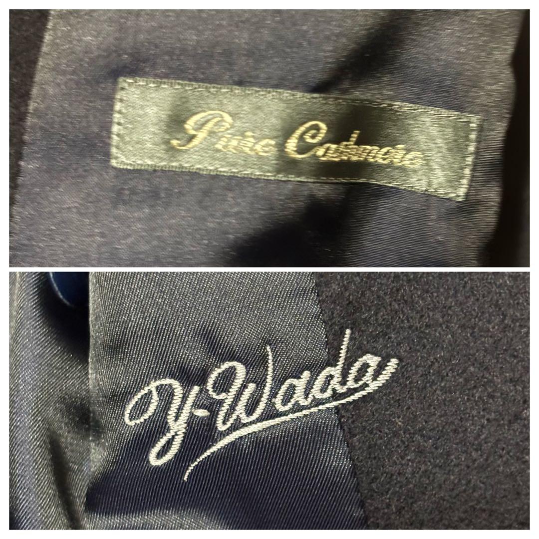 【カシミヤ100%】SANYO ステンカラーコート ロング チェック ネイビー