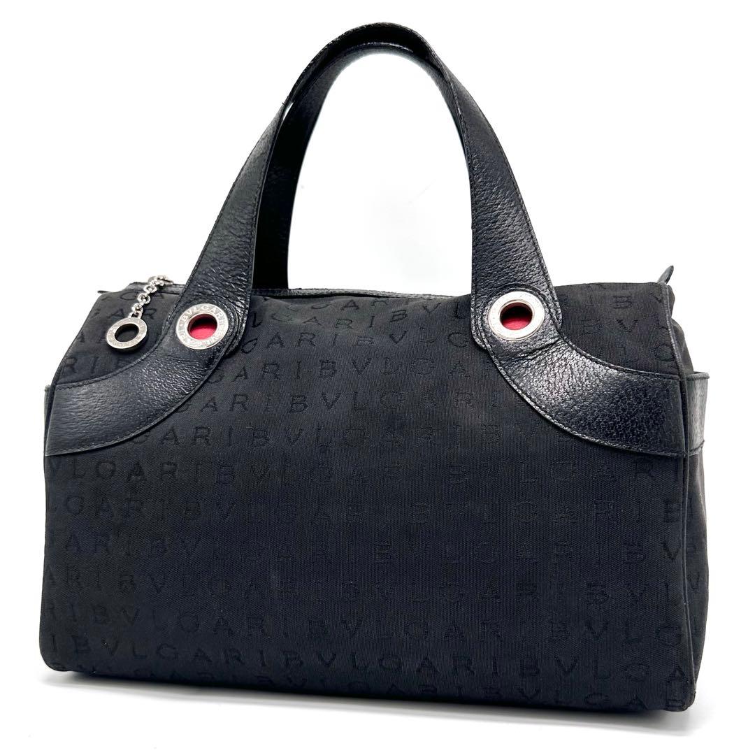 ブルガリ ロゴマニア ビーゼロワン ミニボストンバッグ キャンバス レザー 黒